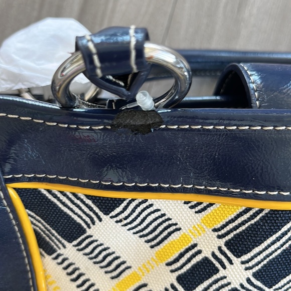 💛NWT💙 TALBOTS Quilted Tartan Plaid Tote Bag Navy Blue Yellow - Picture 13 of 14